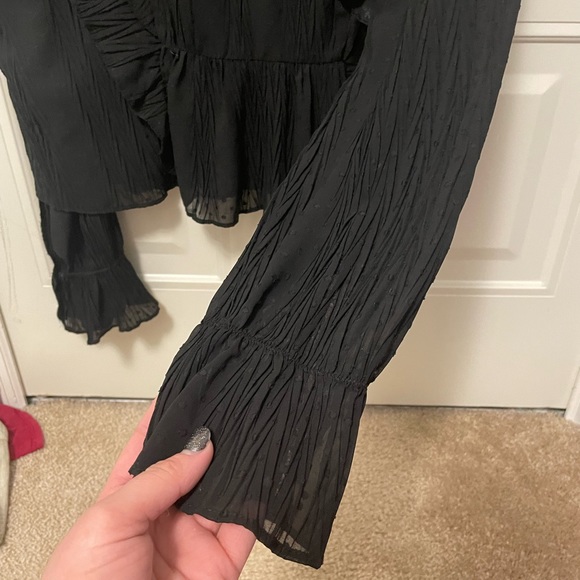 Zara Black Long Sleeve Ruffle Top - Picture 5 of 5
